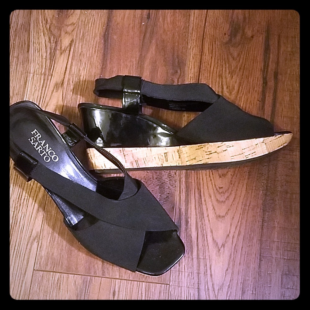 Franco Sarto Black Strappy Wedge